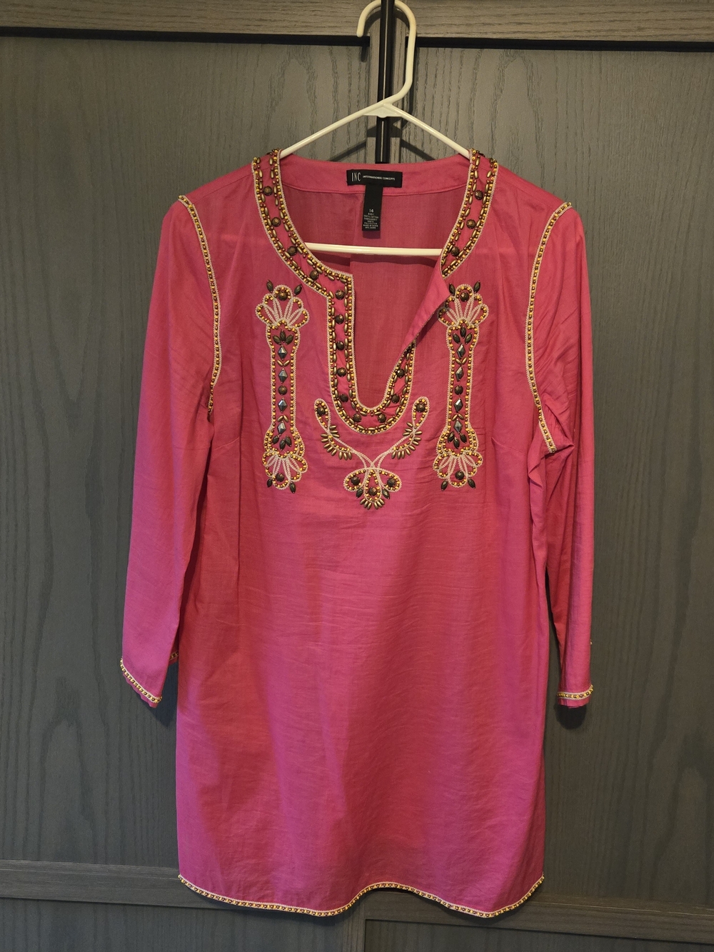 INC International Concepts Hot Pink Beaded Embellished Tunic